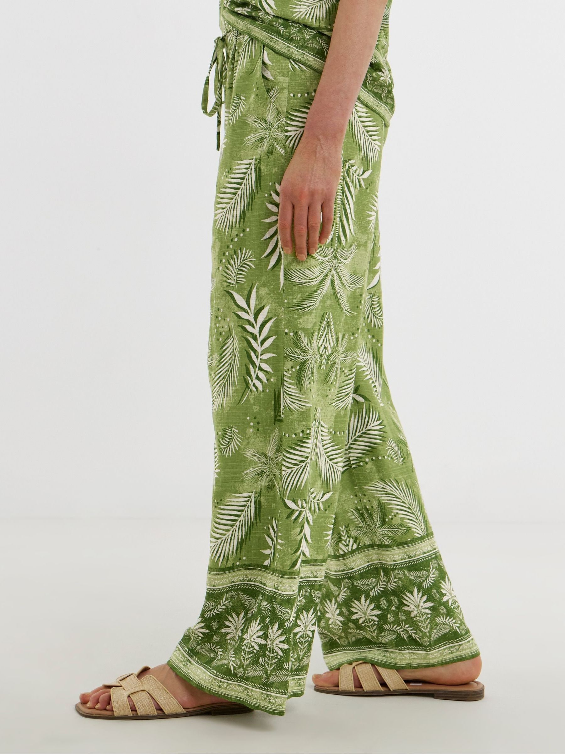 Buy JD Williams Green Print Linen Mix Wide Leg Trousers from Next USA