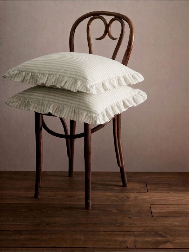 The Set 2 Pack Green Woven Stripe Cushion Covers - Image 1 of 3