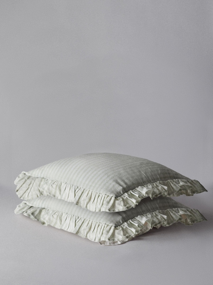 The Set 2 Pack Green Woven Stripe Cushion Covers - Image 3 of 3