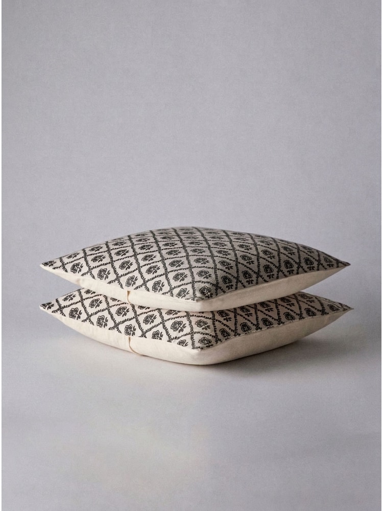 The Set 2 Pack Green Printed Cotton Cushion Covers - Image 2 of 2
