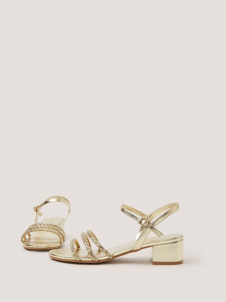 Monsoon Gold Embellished Strap Heels Sandals - Image 1 of 3