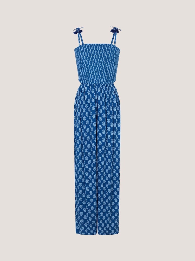 Monsoon Blue Floral Print Cut-Out Jumpsuit - Image 1 of 3