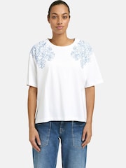 Smith & Soul White Boxy T-Shirt with Floral Embroidery - Image 1 of 6