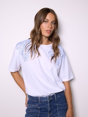 Smith & Soul White Boxy T-Shirt with Floral Embroidery - Image 6 of 6