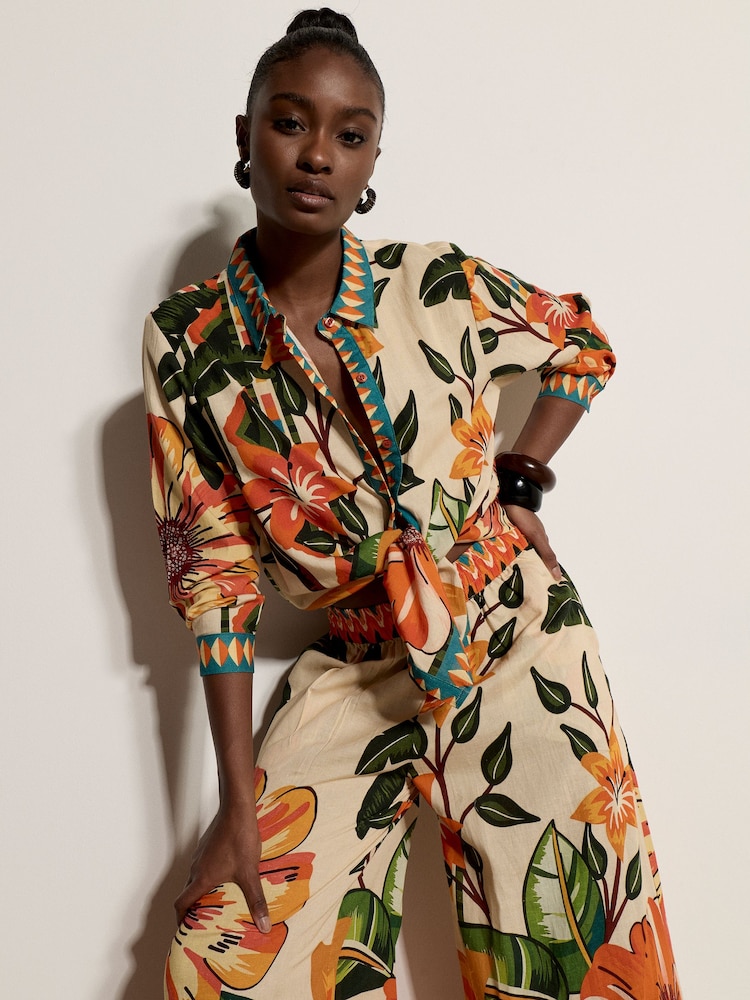 Apricot Natural Tropical Floral Print Shirt - Image 1 of 5