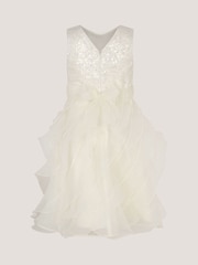 Monsoon White Sequin Embellished Ruffle Party Dress - Image 1 of 3