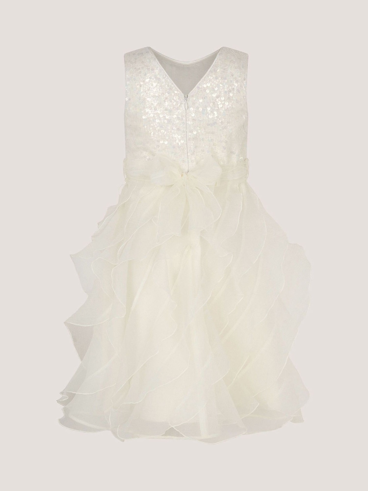 Monsoon White Sequin Embellished Ruffle Party Dress - Image 1 of 3