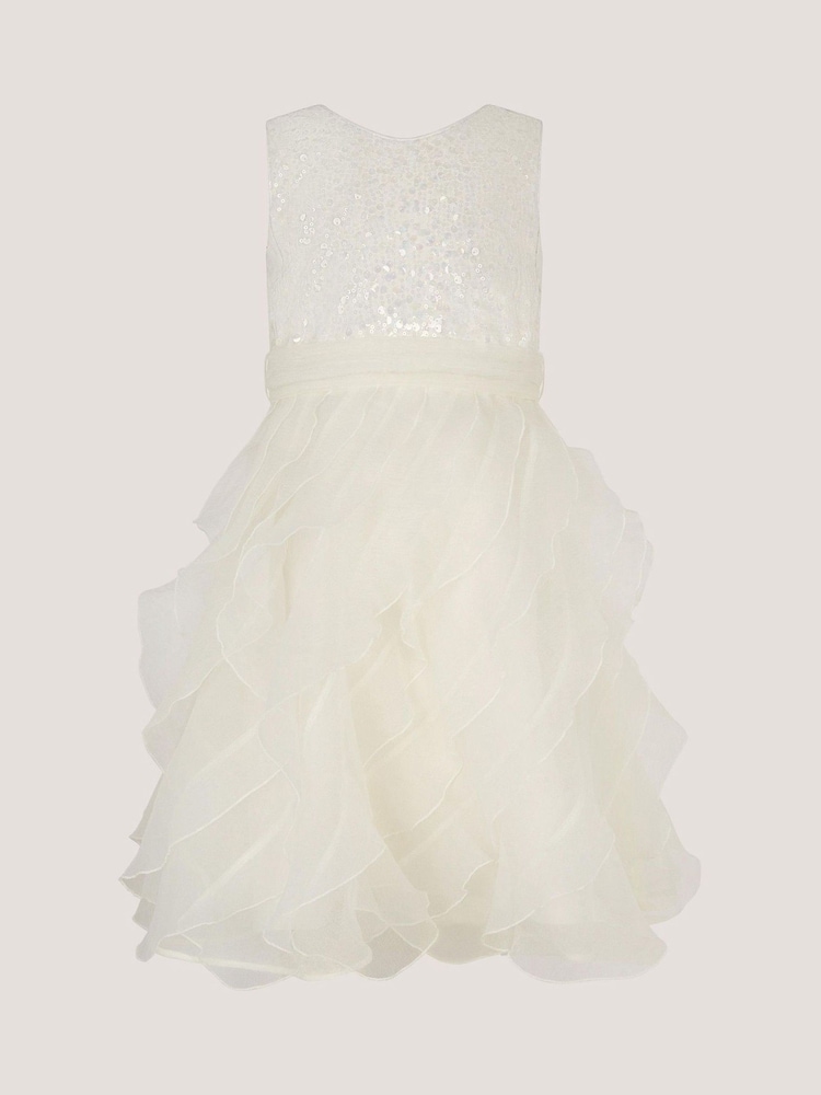 Monsoon White Sequin Embellished Ruffle Party Dress - Image 2 of 3