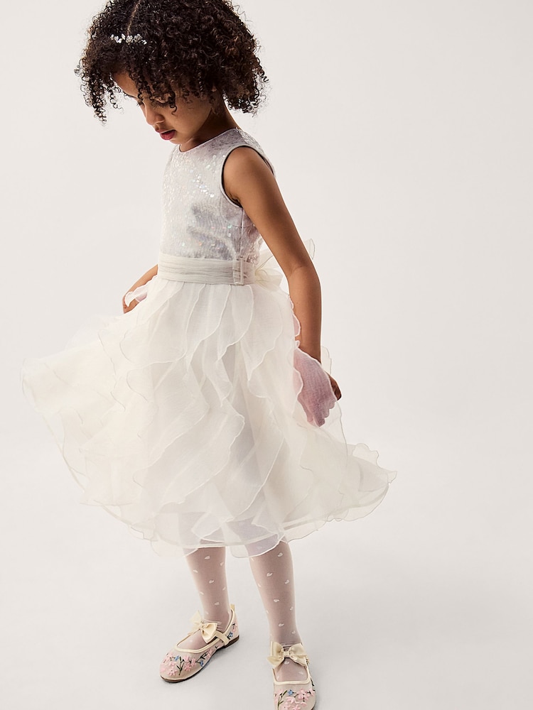 Monsoon White Sequin Embellished Ruffle Party Dress - Image 4 of 4 Monsoon White Sequin Embellished Ruffle Party Dress - Image 4 of 4