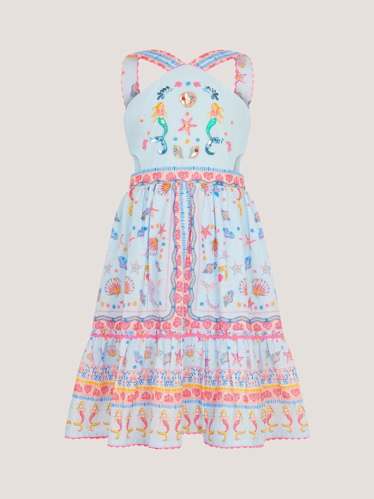 Monsoon Blue Mermaid Print Halter Dress - Image 1 of 3