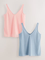 Pink/Green Scoop Neck Vests With Linen 2 Pack - Image 1 of 8