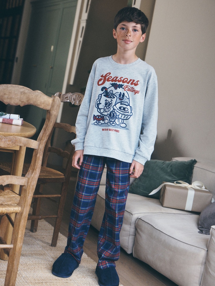 Grey/Navy Seasons Eatings Christmas Pyjamas Set (3-16yrs) - Image 1 of 9 Grey/Navy Seasons Eatings Christmas Pyjamas Set (3-16yrs) - Image 1 of 9
