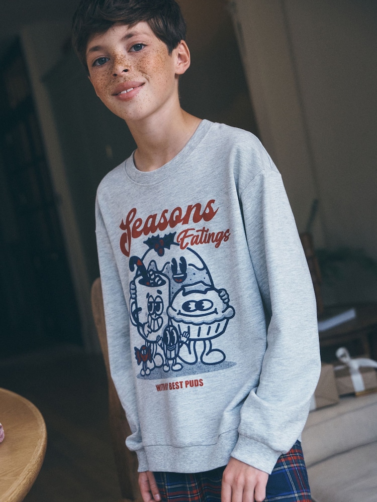Grey/Navy Seasons Eatings Christmas Pyjamas Set (3-16yrs) - Image 2 of 9 Grey/Navy Seasons Eatings Christmas Pyjamas Set (3-16yrs) - Image 2 of 9