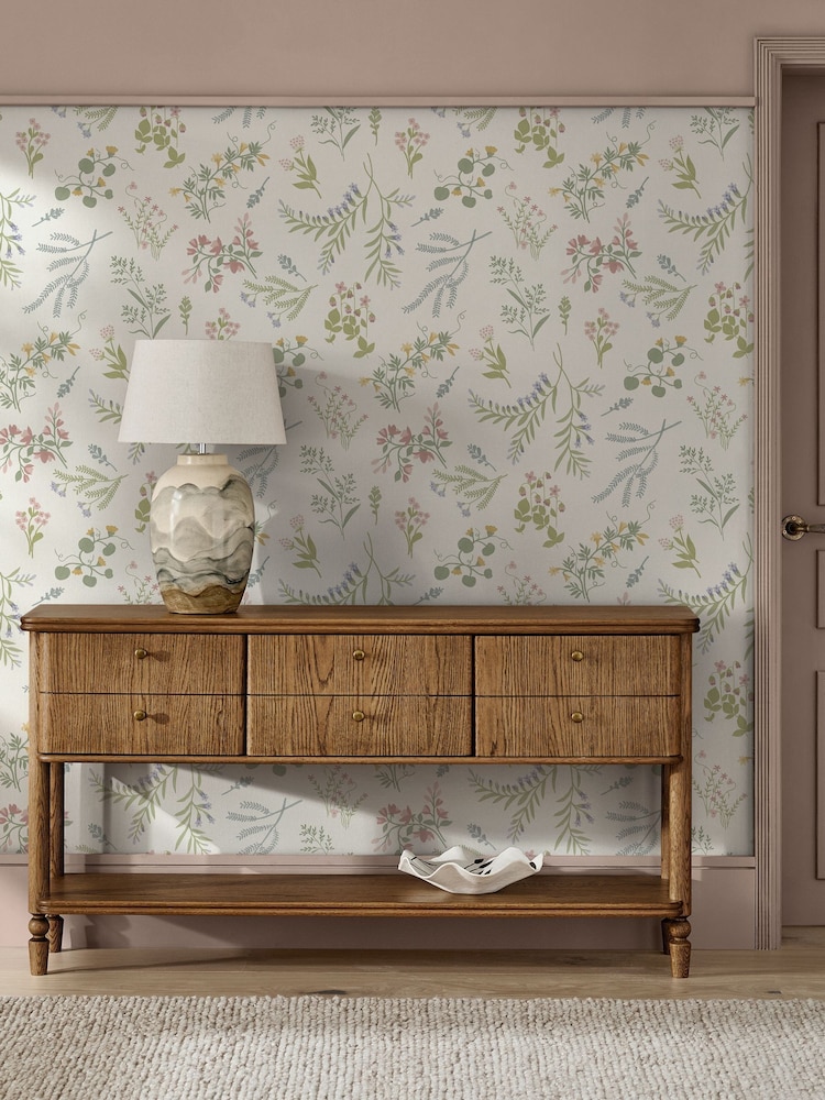 Ivory Stitch Floral 10M Wallpaper - Image 1 of 5