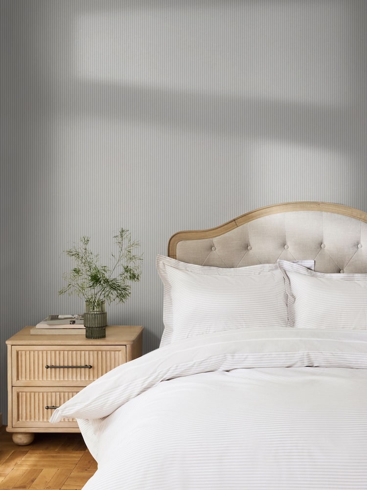 Soft Grey Ticking Stripe 10M Wallpaper - Image 1 of 5