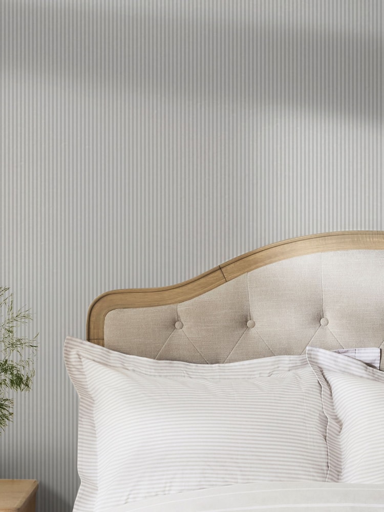 Soft Grey Ticking Stripe 10M Wallpaper - Image 2 of 5