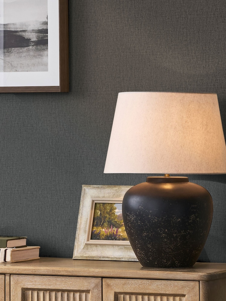 Charcoal Linen Look 10M Wallpaper - Image 2 of 5