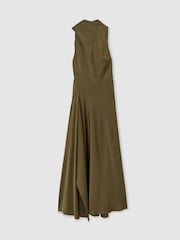 Vert kaki - Reiss Sabine Satin Cape-Detail Maxi Dress - Image 2 de 3