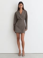 Reiss Taupe Brown Melange Juno Notch-Lapel Tailored Mini Dress - Image 1 of 7