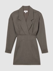 Reiss Taupe Brown Melange Juno Notch-Lapel Tailored Mini Dress - Image 2 of 7