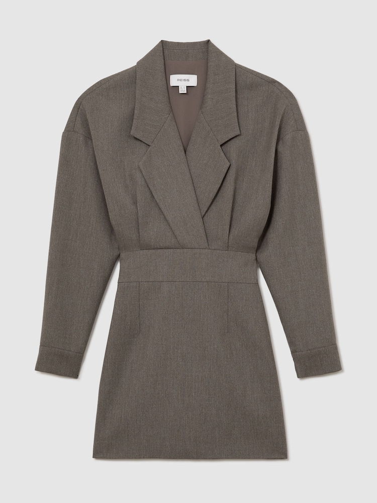 Reiss Taupe Brown Melange Juno Notch-Lapel Tailored Mini Dress - Image 2 of 7 Reiss Taupe Brown Melange Juno Notch-Lapel Tailored Mini Dress - Image 2 of 7