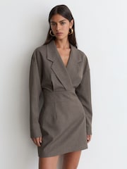 Reiss Taupe Brown Melange Juno Notch-Lapel Tailored Mini Dress - Image 3 of 7