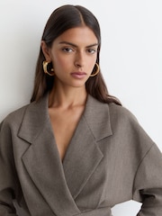 Reiss Taupe Brown Melange Juno Notch-Lapel Tailored Mini Dress - Image 4 of 7
