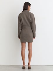 Reiss Taupe Brown Melange Juno Notch-Lapel Tailored Mini Dress - Image 6 of 7
