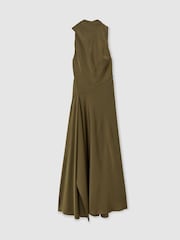 Reiss Khaki Green Sabine Satin Cape-Detail Maxi Dress - Image 2 of 6