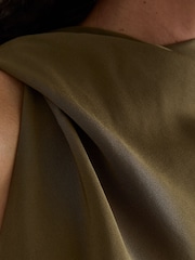 Reiss Khaki Green Sabine Satin Cape-Detail Maxi Dress - Image 3 of 6