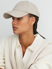 Reiss Neutral Helena Wool-Blend Herringbone Baseball Cap - Image 4 of 6