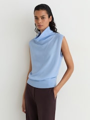 Reiss Light Blue Honey Wool Funnel-Neck Sleeveless Knit Top - Image 3 of 6