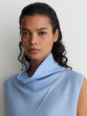 Reiss Light Blue Honey Wool Funnel-Neck Sleeveless Knit Top - Image 4 of 6