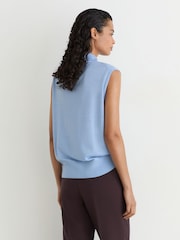 Reiss Light Blue Honey Wool Funnel-Neck Sleeveless Knit Top - Image 5 of 6
