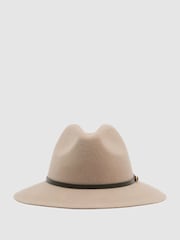 Filcowy kapelusz fedora Reiss Frances z wełny ze skórzanym paskiem - Obraz 2 z 5