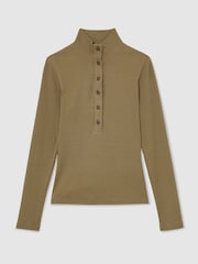 Reiss Khaki Green Ida Cotton-Stretch Funnel-Neck Top - Image 2 of 6