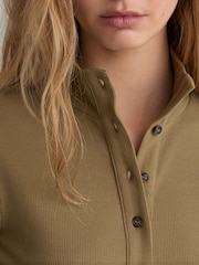 Reiss Khaki Green Ida Cotton-Stretch Funnel-Neck Top - Image 3 of 6