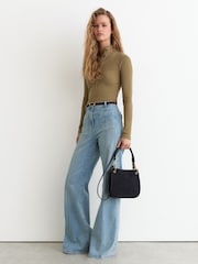 Reiss Khaki Green Ida Cotton-Stretch Funnel-Neck Top - Image 4 of 6