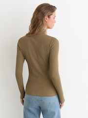 Reiss Khaki Green Ida Cotton-Stretch Funnel-Neck Top - Image 5 of 6