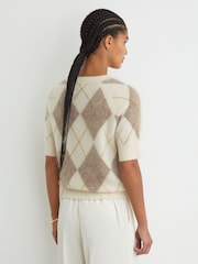 Reiss Ivory/Taupe Aimee Brushed-Cashmere Argyle Knit Top - Image 5 of 6