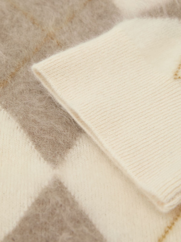 Reiss Ivory/Taupe Aimee Brushed-Cashmere Argyle Knit Top - Image 6 of 6 Reiss Ivory/Taupe Aimee Brushed-Cashmere Argyle Knit Top - Image 6 of 6