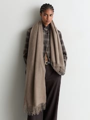 Reiss Neutral Melange Picton Wool and Cashmere Scarf - Image 1 of 5