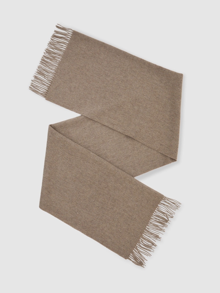 Reiss Neutral Melange Picton Wool and Cashmere Scarf - Image 2 of 5
