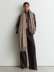 Reiss Neutral Melange Picton Wool and Cashmere Scarf - Image 4 of 5