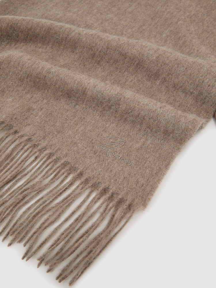 Reiss Neutral Melange Picton Wool and Cashmere Scarf - Image 5 of 5