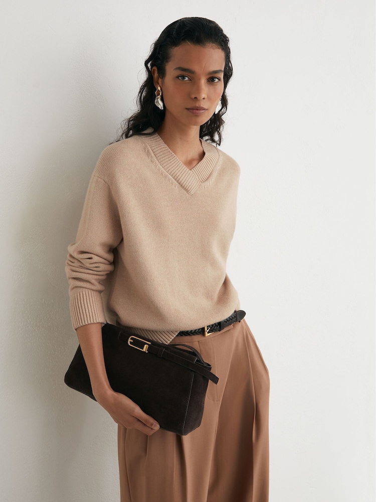 Reiss Blush Pink Mari Wool-Cashmere V-Neck Jumper - Image 1 of 7 Reiss Blush Pink Mari Wool-Cashmere V-Neck Jumper - Image 1 of 7