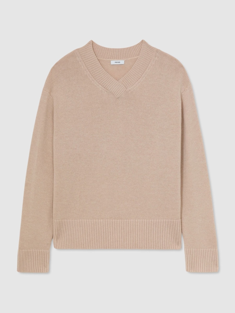 Reiss Blush Pink Mari Wool-Cashmere V-Neck Jumper - Image 2 of 7 Reiss Blush Pink Mari Wool-Cashmere V-Neck Jumper - Image 2 of 7