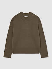 Reiss Khaki Green Mari Wool-Cashmere V-Neck Jumper - Image 2 of 6