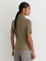 Reiss Taupe Neutral Tulia Cotton-Blend High-Neck Draped Top - Image 4 of 5