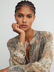 Reiss Grey/Neutral Finnola Paisley-Print Tie-Waist Playsuit - Image 4 of 7